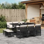 vidaXL Ensemble à manger de jardin 11 Pièces coussins noir résine tressée