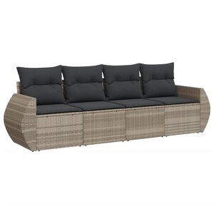 vidaXL Salon de jardin 4 Pièces avec coussins gris clair résine tressée