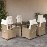 vidaXL Ensemble à manger de jardin et coussins 7 Pièces beige poly rotin