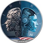 Pièce de monnaie en Argent 1 Dollar g 31.1 (1 oz) Millésime 2023 Artificial Intelligence USA AI HUMAN OR MACHINE