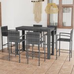 vidaXL Ensemble de bar d'extérieur 7 Pièces accoudoir Résine tressée Gris