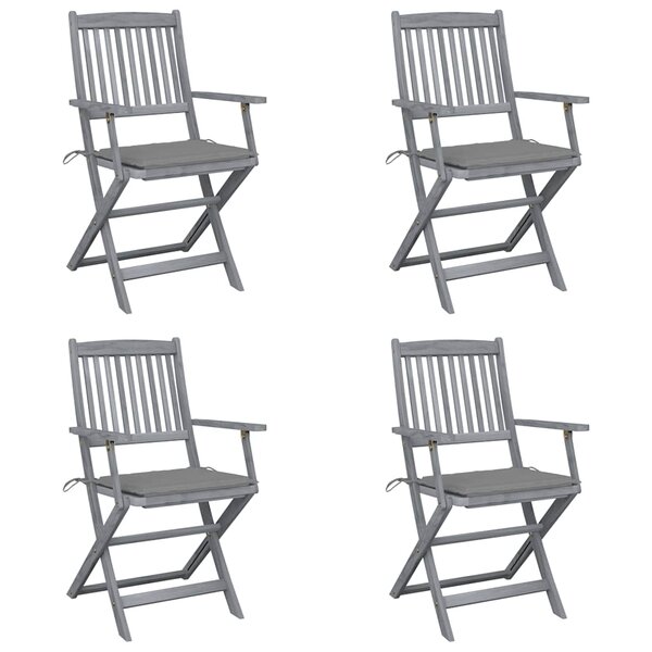 vidaXL Chaises pliables d'extérieur lot de 4 et coussins Bois d'acacia
