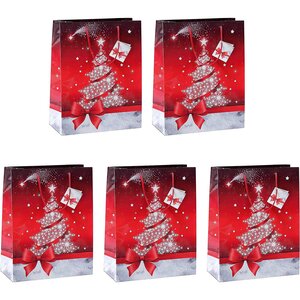 Lot de 5 sacs cadeau de noel 'sparkling tree' (l)260 x (p)120x (h)230 mm sigel