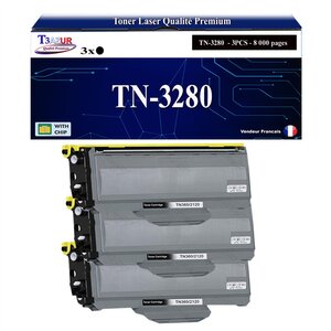 T3AZUR - 3x Toners compatibles avec Brother TN3280 TN3230 pour Brother HL-3250 HL-5340D HL-5340DL HL-5350DN HL-5350DNLT HL-5370DW HL-5380DN - 8 000 pages
