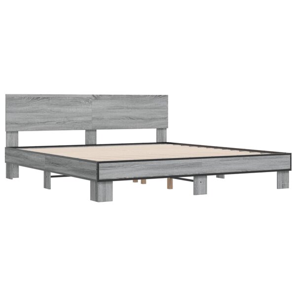 vidaXL Cadre de lit sonoma gris 200x200 cm bois d'ingénierie et métal