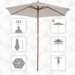 Parasol droit rond grande taille de jardin diamètre 2,5 m hauteur 2,25 m bois de bambou crème