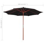 vidaXL Parasol avec mât en bois 300x258 cm Noir