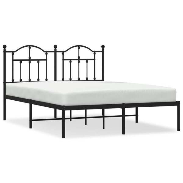 vidaXL Cadre de lit métal avec tête de lit noir 135x190 cm