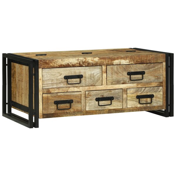 vidaXL Table Basse 90x50x38 cm en Bois Massif de Mangue Brut