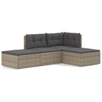 vidaXL Salon de jardin 4 Pièces avec coussins Gris Résine tressée