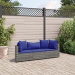 vidaXL Salon de jardin avec coussins 3 Pièces gris résine tressée