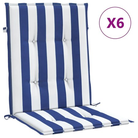 vidaXL Coussins de chaise à dossier bas lot de 6 rayures bleu et blanc