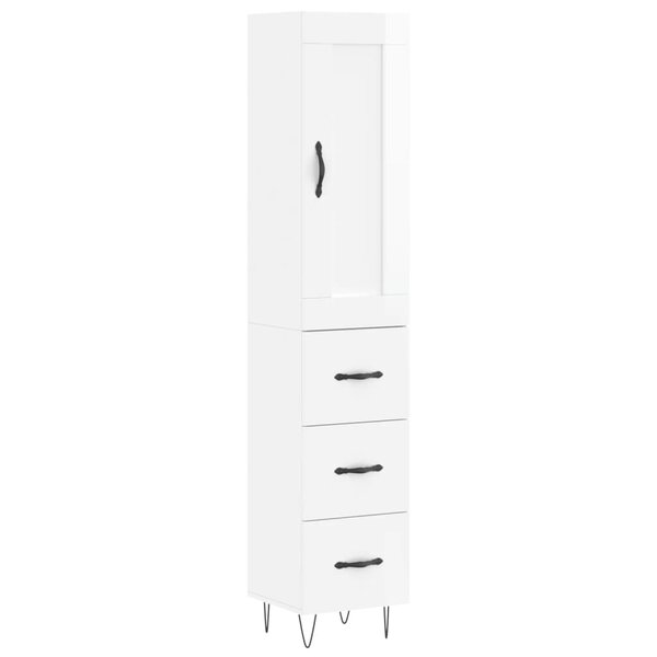 vidaXL Buffet haut Blanc brillant 34 5x34x180 cm Bois d'ingénierie
