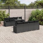 Ensemble de Canapé de Jardin 9 pièces vidaXL avec Coussins en Rattan Poly Noir