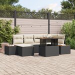 vidaXL Ensemble de salle à manger de jardin 7 pièces avec coussins en poly rotin noir et acacia