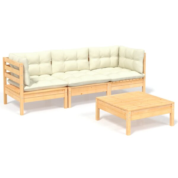 vidaXL Salon de jardin 4 Pièces avec coussins crème Bois de pin