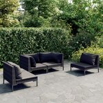 vidaXL Salon de jardin 4 Pièces avec coussins Résine tressée Gris foncé