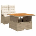 vidaXL Ensemble à manger de jardin et coussins 2 Pièces beige poly rotin