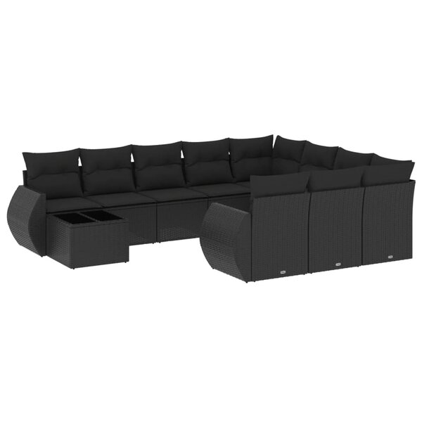 vidaXL Salon de jardin 11 Pièces avec coussins noir résine tressée