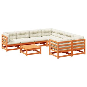 vidaXL Salon de jardin 9 Pièces avec coussins marron cire bois pin massif