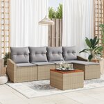 vidaXL Ensemble de canapé de jardin 6 pièces avec coussins Beige Polyrotin Acacia