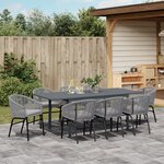 Ensemble de salle à manger de jardin de 10 pièces avec coussins Gris Poly Rattan