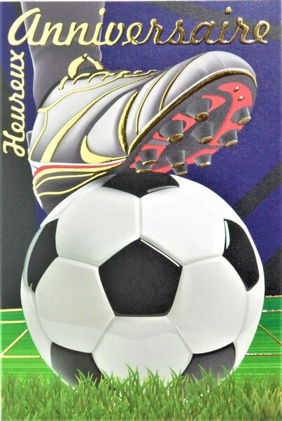 Carte heureux anniversaire football en or doré brillant avec enveloppe 12x17 5cm