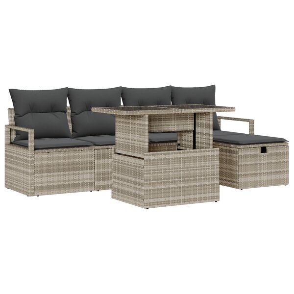 vidaXL Ensemble de Canapés de Jardin 6 Pièces avec Coussins en Rattan Poly Gris Clair