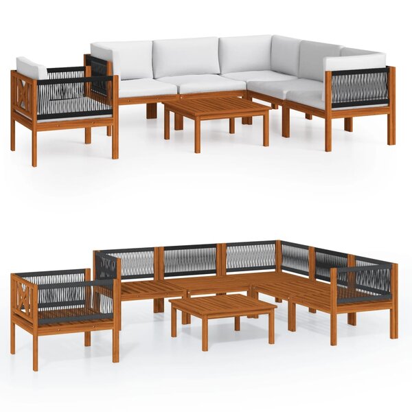 vidaXL Salon de jardin 7 Pièces avec coussins Crème Bois d'acacia solide