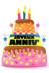 Carte FLUO Joyeux Anniversaire Gâteau 3 Bougies - Avec Enveloppe 12x17,5cm