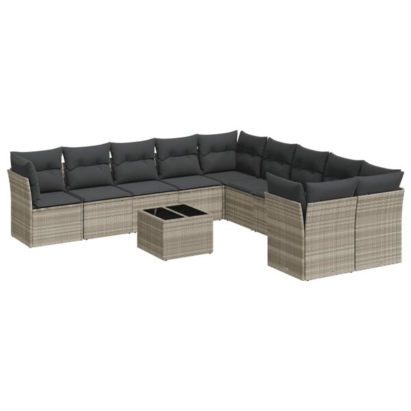 vidaXL Salon de jardin 11 Pièces avec coussins gris clair résine tressée