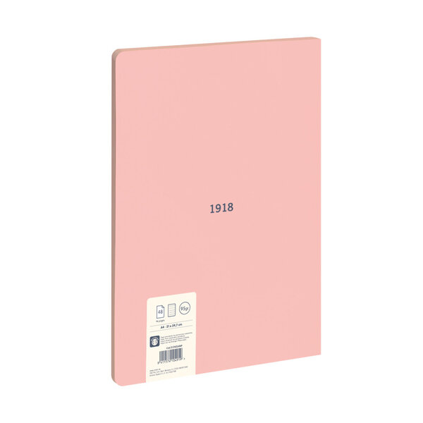 Cahier collé   papier ligné  48 pages A4  série 1918  rose