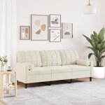 vidaXL Canapé 3 places avec oreillers décoratifs crème 180 cm velours