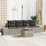 vidaXL Ensemble de Canapés de Jardin 5 Pièces avec Coussins Gris clair Poly Rotin