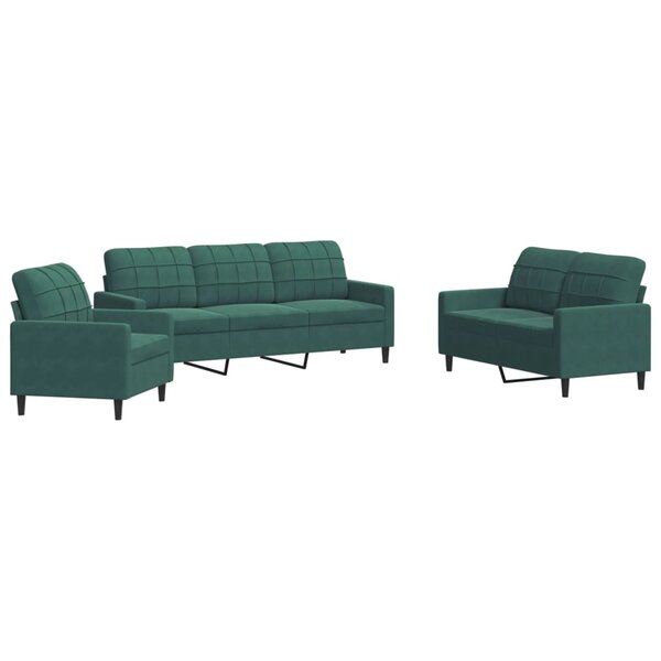vidaXL Ensemble de canapés 3 Pièces avec coussins Vert foncé Velours