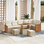 Ensemble de canapé de jardin 9 pièces avec coussins beige poly rattan acacia