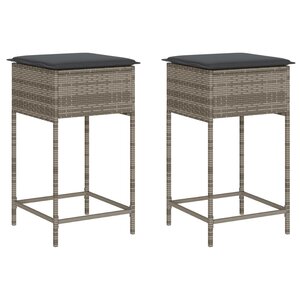 vidaXL Tabourets de bar jardin coussins lot de 2 gris résine tressée