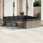 vidaXL Salon de jardin avec coussins 13 Pièces gris résine tressée