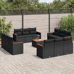 vidaXL Salon de jardin avec coussins 13 Pièces noir résine tressée
