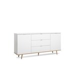 Buffet bas - Décor chene et blanc - Scandinave - 2 portes et 3 tiroirs - GÖTEBORG - L 180 cm