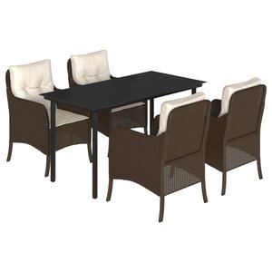 vidaXL Ensemble à manger de jardin 5 Pièces et coussins marron poly rotin