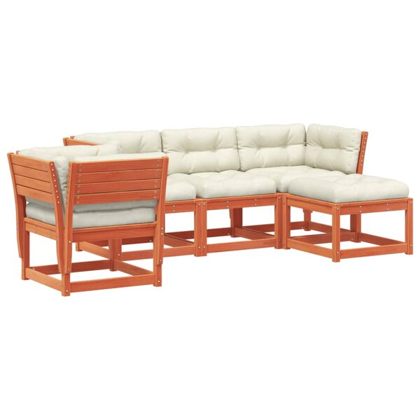 vidaXL Salon de jardin 5 Pièces avec coussins cire marron bois pin massif
