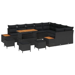 vidaXL Ensemble de canapé de jardin 13 Pièces Noir Poly rotin