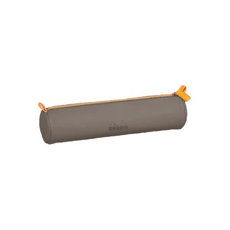 Rhodia : trousse ronde simili cuir 5.5 x 21.5 cm - taupe