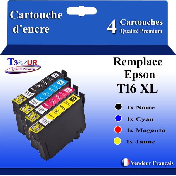 T3AZUR- 4x Cartouches Compatibles avec Epson T1631 T1632 T1632 T1634 T16XL
