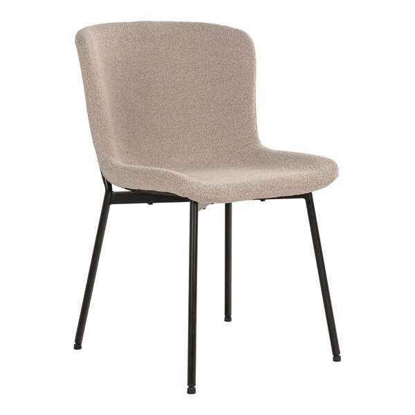 2 chaises de salle à manger beiges en polyester bouclé avec pieds noirs