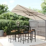 vidaXL Ensemble de bar jardin 7 Pièces noir poly rotin/bois massif acacia