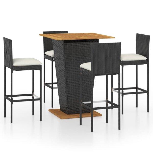 vidaXL Ensemble de bar de jardin 5 Pièces et coussins Résine tressée Noir