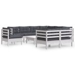 vidaXL Salon de jardin 10 Pièces avec coussins blanc bois de pin massif