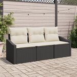 vidaXL Ensemble de Canapés de Jardin 3 Pièces avec Coussins Noir en Rotin Poly